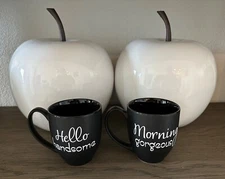 CUSTOM TEXT - DOWAN 16oz Matte Black Mug SET - White Vinyl - BRIDE GROOM WEDDING