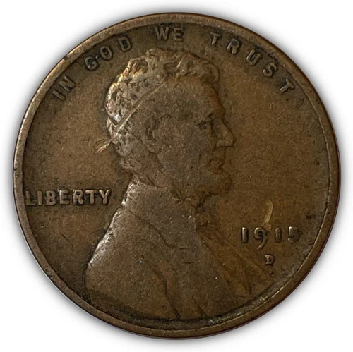 1915-D Lincoln Wheat Cent Very Fine VF Coin, Scratch #6701