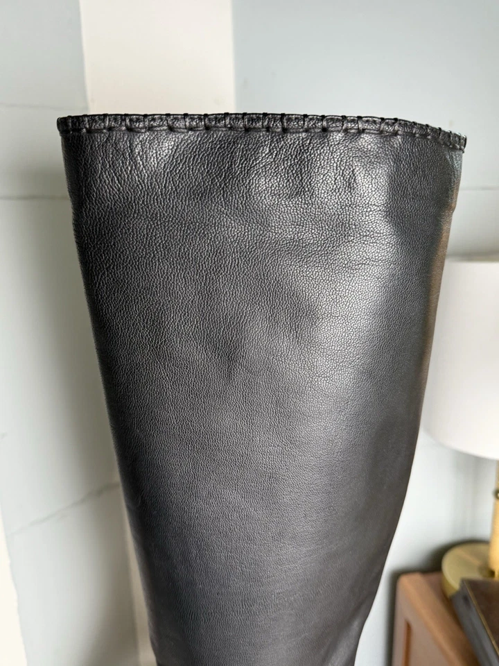 Botas hasta la rodilla de cuero Max Studio para mujer talla 7,5 M puntera puntiaguda negra Foto 4 de 4