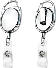 2-Pack Heavy-Duty Metal Badge Reel Retractable Keychain with Steel Cord, Carab