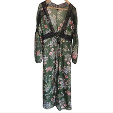 Wet Seal Green Chiffon And Lace Tasseled Floral Dress/kimono Sz L