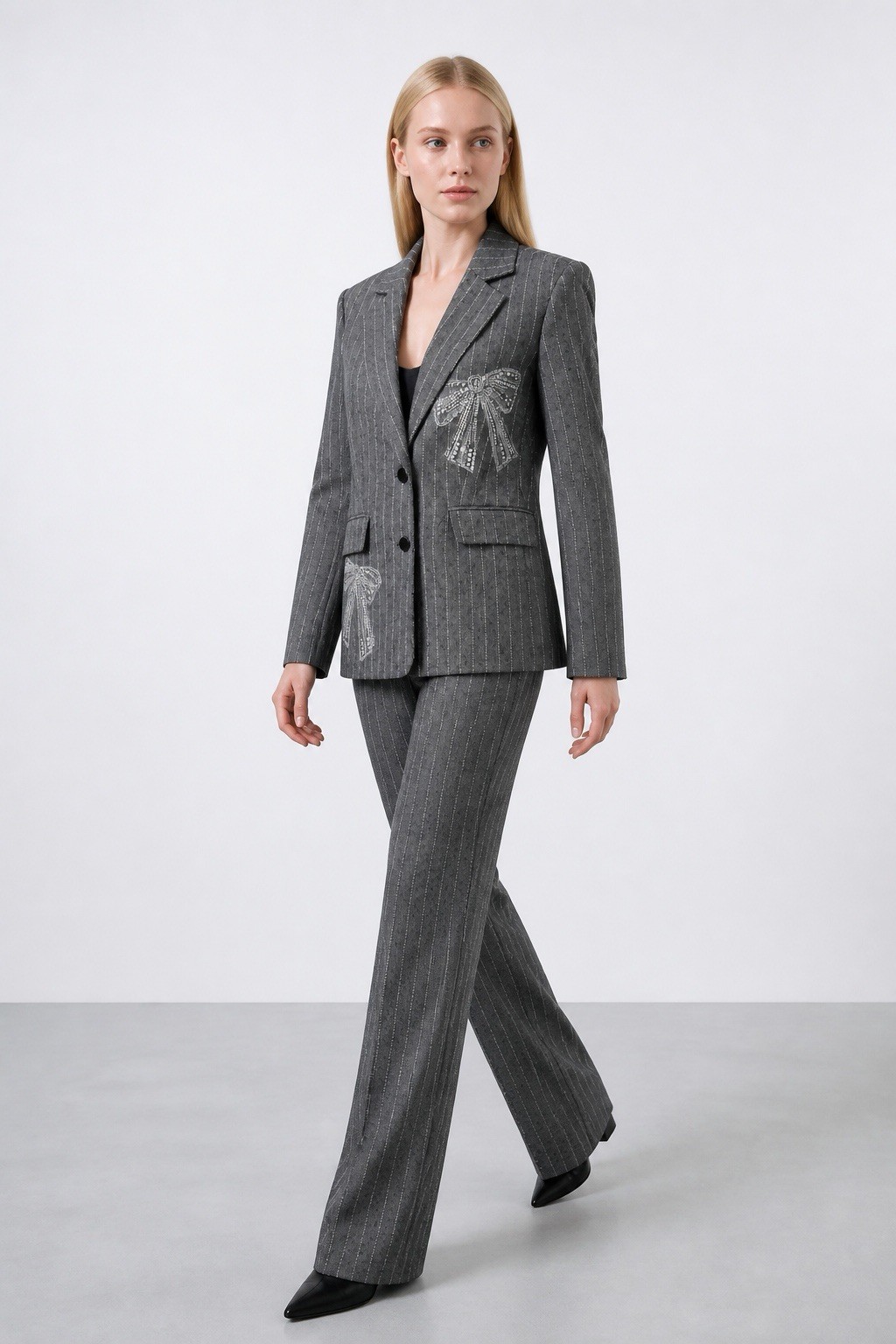 Karl Lagerfeld Paris Pinstripe Blazer with Rhinestone Bow - AU 4-6 (US 0) image 3