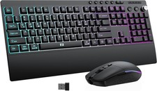 Wireless RGB Keyboard Mouse Combo Bluetooth 2.4G Rechargeable Full Size Wrist