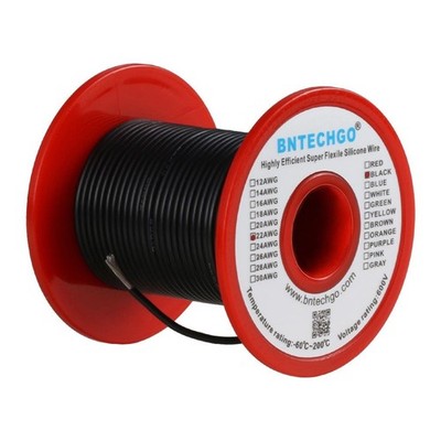 22AWG Silikon Draht 100 Fuß Schwarz 600V 200°C flexibel 60 Stränge Tinned Copper
