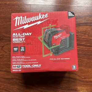 Milwaukee 3622-20 M12 Green Cross Line and Plumb Points Laser