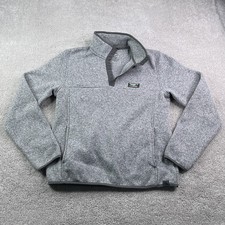 LL Bean Sweater Fleece Mens Medium Grey Snap Pullover Slightly Fitted Sweatshirt