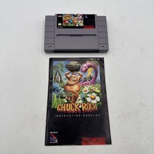 Chuck Rock SNES 1992 Former Rental Cartridge In Great Condition W/ Manual