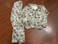 Women mint green brown highland cow long sleeve Pajamas set