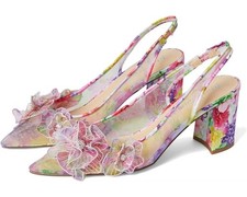 Betsey Johnson Petra Bright Floral Mesh Slingback Heels Rhinestone Trim 9.5 New
