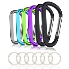 6Pcs Large Carabiner Clip, 3" Aluminum D Ring, 6 Keychain Hooks, Black