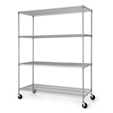 Silver 4-Tier Steel Heavy Duty Garage Storage Shelving Unit with Wheels 60 In.