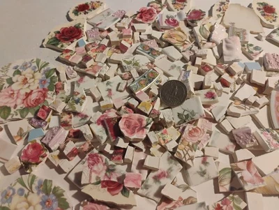 Broken  China Mosaic Tile Arts and Craft Supplies -Rose Vintage (Lot 5) - Image 1 of 4