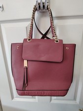 U.S. Polo Assn. Pink Faux Leather Logo Tote, Zip, Gold HW, Detach Strap