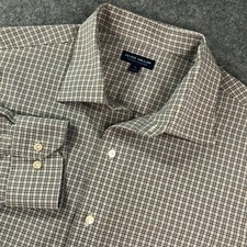 Peter Millar Crown Crafted Mens Button Up Shirt XL Brown Blue Plaid Performance