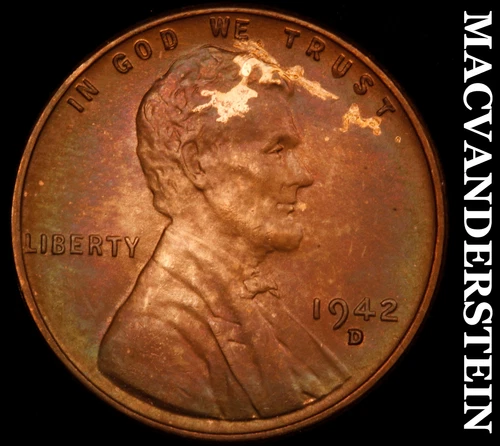 1942-D Lincoln Wheat Cent- Super Color- Choice Gem Brilliant Unc Luster #J4675