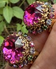 AUSTRIA signed multicolor halo Pink Rhinestone vintage Clip Earrings jewelry — photo 7