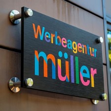 Schwarz Aluminium geschliffen Luxus Werbeschild Tierarzt Praxis Kanzlei Büro