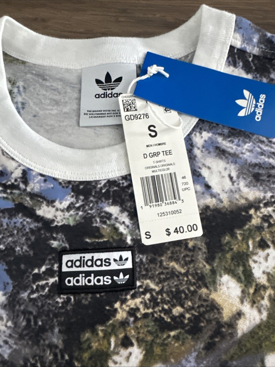 Adidas Shirt Mens Small Earth Print Graphic Globe Trefoil Tee