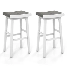 2PCS Saddle Bar Stools Bar Height Backless Kitchen Island Pub Chairs Gray