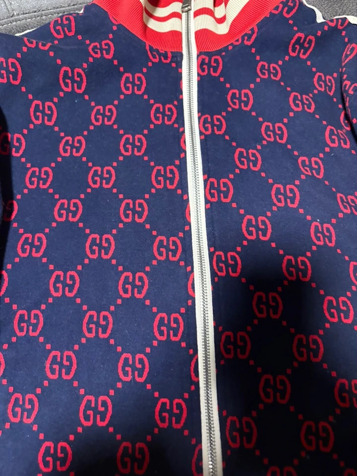 Gucci Men's Jacquard GG Jacket Blue/Red Size M Pre-Owned Authentic - Image 4 of 4