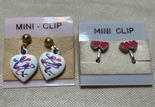 Clip on Earrings For Girls Hearts Drop Dangle 80  s Style  Double Hearts