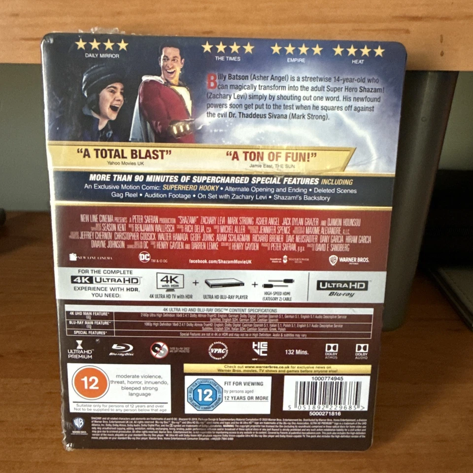 SHAZAM! - UK EXCLUSIVE 4K + BLU RAY STEELBOOK - NEW & SEALED - Image 2 of 2