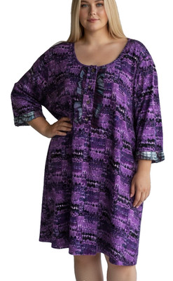Ulla Popken Sz 4X-30/32 Artsy Stretch Dress Lounger Purple Ruffle Accent Plus