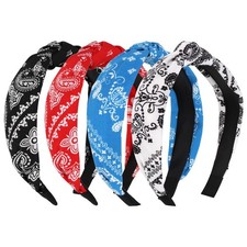 Bandana Headbands for women, 4PCS Fashion Knotted headband Paisley Print Wide Ha