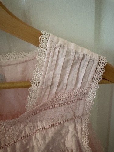 Erika Taylor Cotton Women Pink Nightgown Lace Embroider Medium Cottagecore Boho - Picture 7 of 8