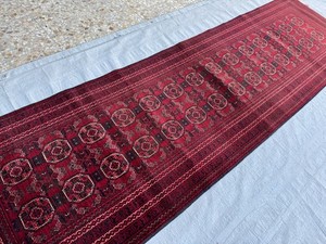 Red Turkmen Waziri Geometric Runner Rug 3x10 ft Fine Hand Knotted Antique Carpet
