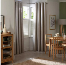 Eyelet Curtains Pair Linen Look Oatmeal Fully Lined Home Curtains 168x183cm NEW