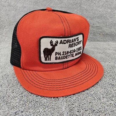 Vintage Trucker Hat Patch Cap OSFM Snapback Orange Black Hunting Baudette MN