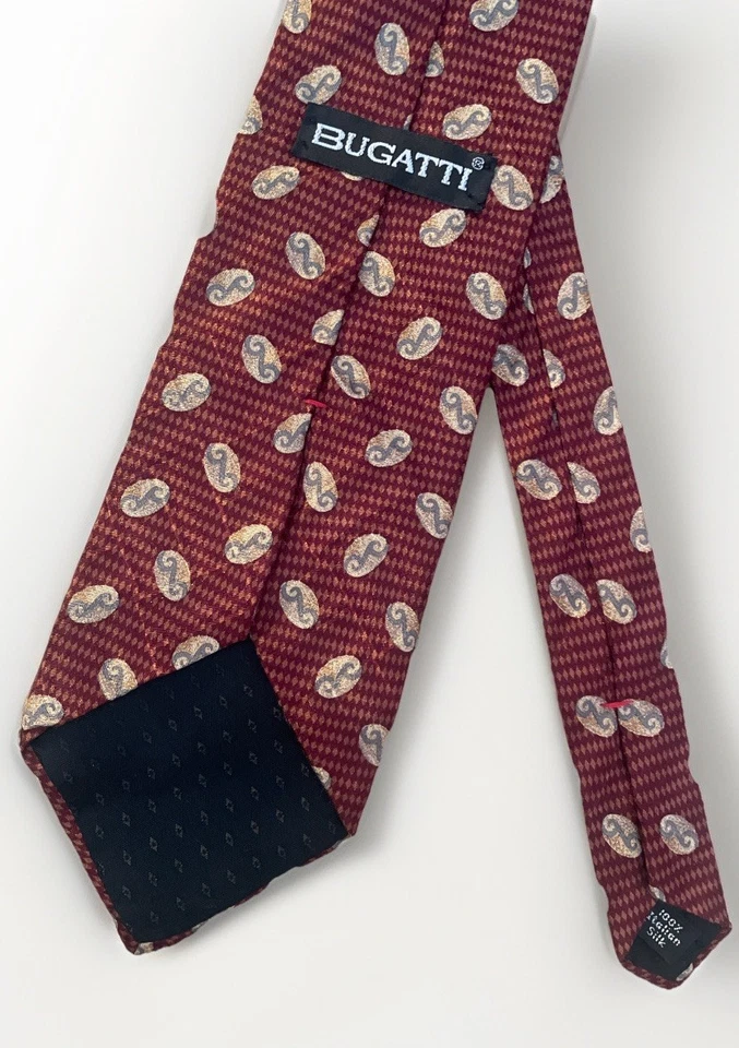 Corbata para hombre BUGATTI 100 % seda italiana diseñador geométrica borgoña/bronceado/gris Foto 2 de 4