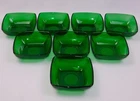 8 Vtg Anchor Hocking Glass Forest Green CHARM Berry Bowls Set 4.75" Square