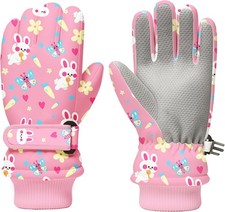 Kids Winter Snow Ski Gloves, Waterproof Cold Weather Insulated Medium Pink