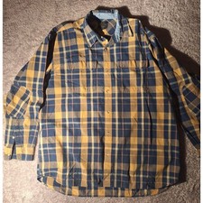 Vintage Willis  Geiger Plaid Shirt Mens XXL Blue Tan Button Up Cotton Fall VTG