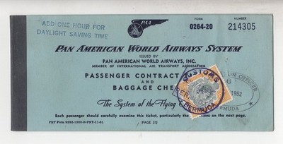 UK US BERMUDA 1952 PAN AM AIRWAYS TICKET WITH KING GEORGE VI 12SH. & 6D.