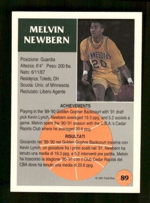 1991-92 Front Row Italian #89 Melvin Newbern Minnesota Golden