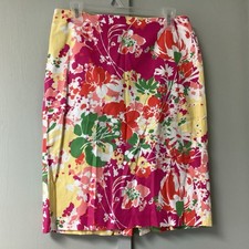Talbots floral pencil skirt size 8 pink multicolor office, career wear, classic