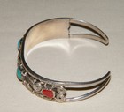 Vintage RANDALL ENDITO STERLING SILVER-TURQUOISE-CORAL CUFF BRACELET Navajo — photo 4