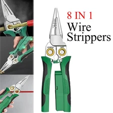 8 in 1 Wire Strippers with Voltage Tester, Cable Strippers/Cutters with Plier, C