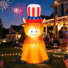4 FT Tall 4Th of July Inflatables Yard Decorations Highland Cow, 4Th of July Blo