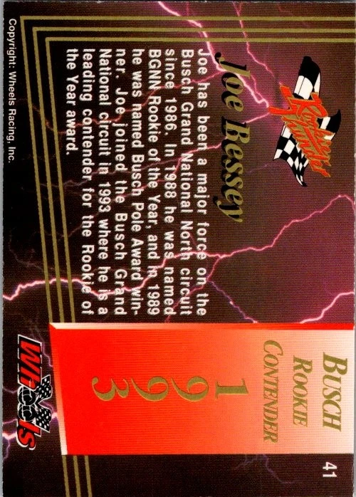 Racing 1993 Wheels Rookie Thunder #41 Joe Bessey Joe Bessey Racing - Image 2 of 2