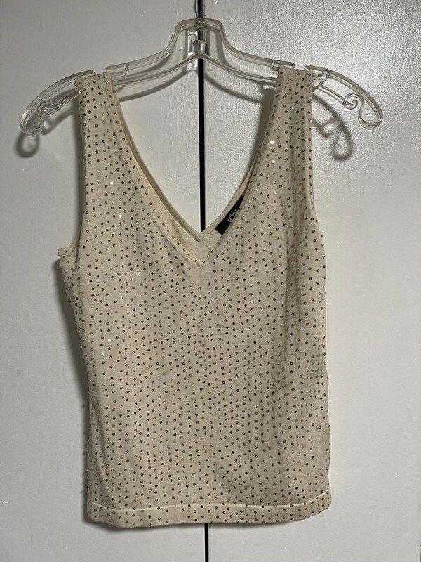 Jôn Sequin Embellished Cream Tank Top Size Medium