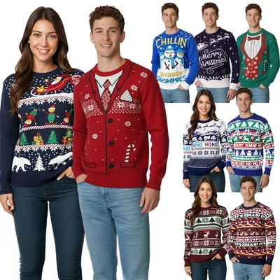 SAANS247 Christmas Mens Womens Xmas Jumpers Unisex Santa Novelty Fairisle Retro Sweater