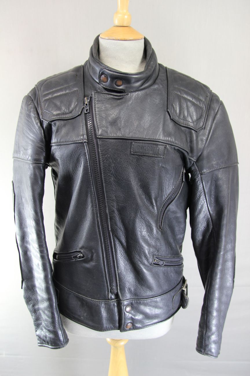 CHAQUETA MOTERA CLÁSICA DE CUERO NEGRA SPORTEX DOLOMITE HECHA EN GRAN Bretaña 36-38 pulgadas