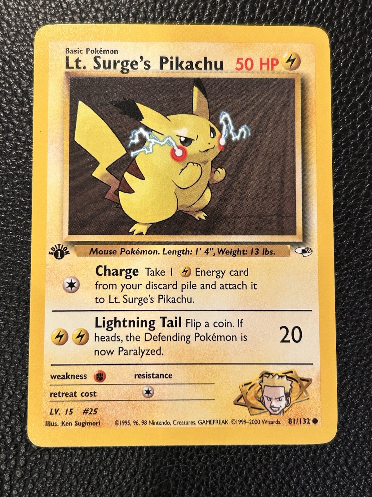 Lt. Surge's Pikachu 81/132 Pokemon TCG 1st Edition Gym Heroes NM Vintage 2000