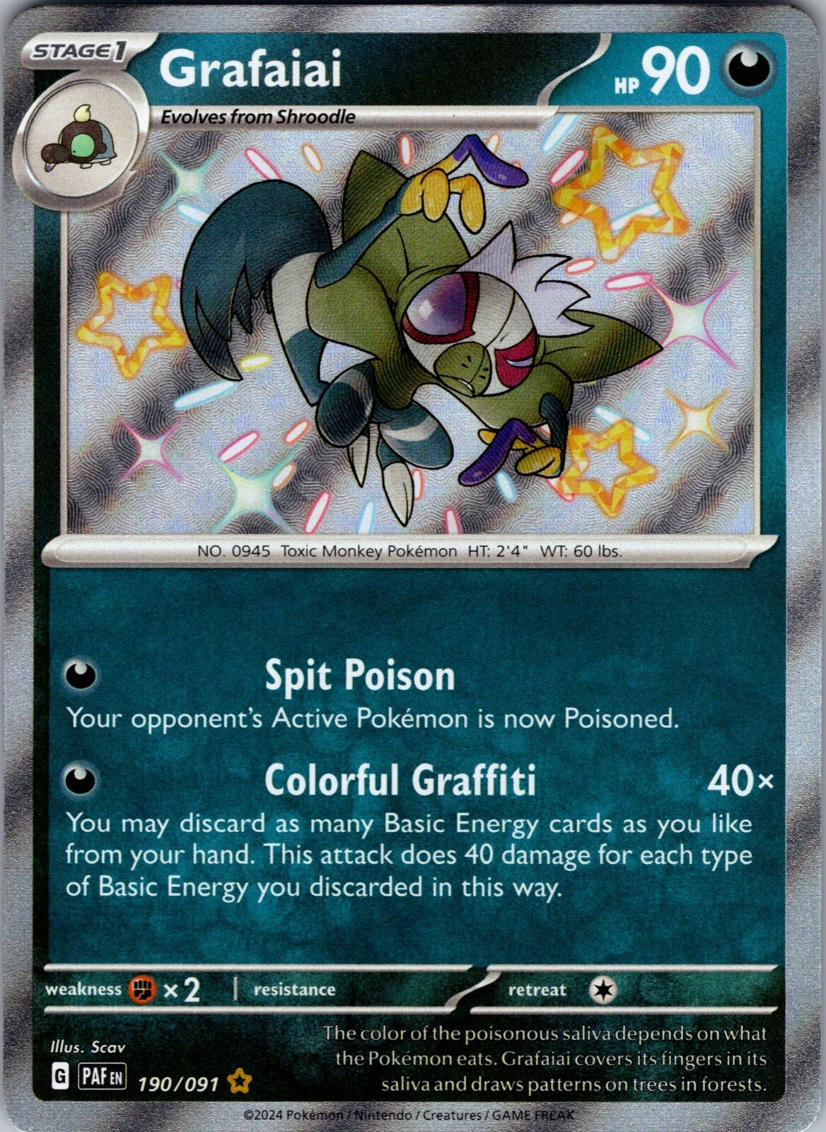 Grafaiai 190/091 Shiny Rare - Pokemon TCG S&V Paldean Fates