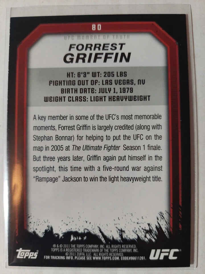 Forrest Griffin #80 2011 Topps UFC Moment of Truth Gold Parallel - Image 2 of 2