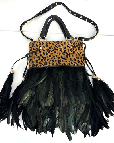 MICHELLE MONROE Leopard Feathers Calf Hair 2-Way Shoulder Bag Vintage Rare - Picture 2 of 15